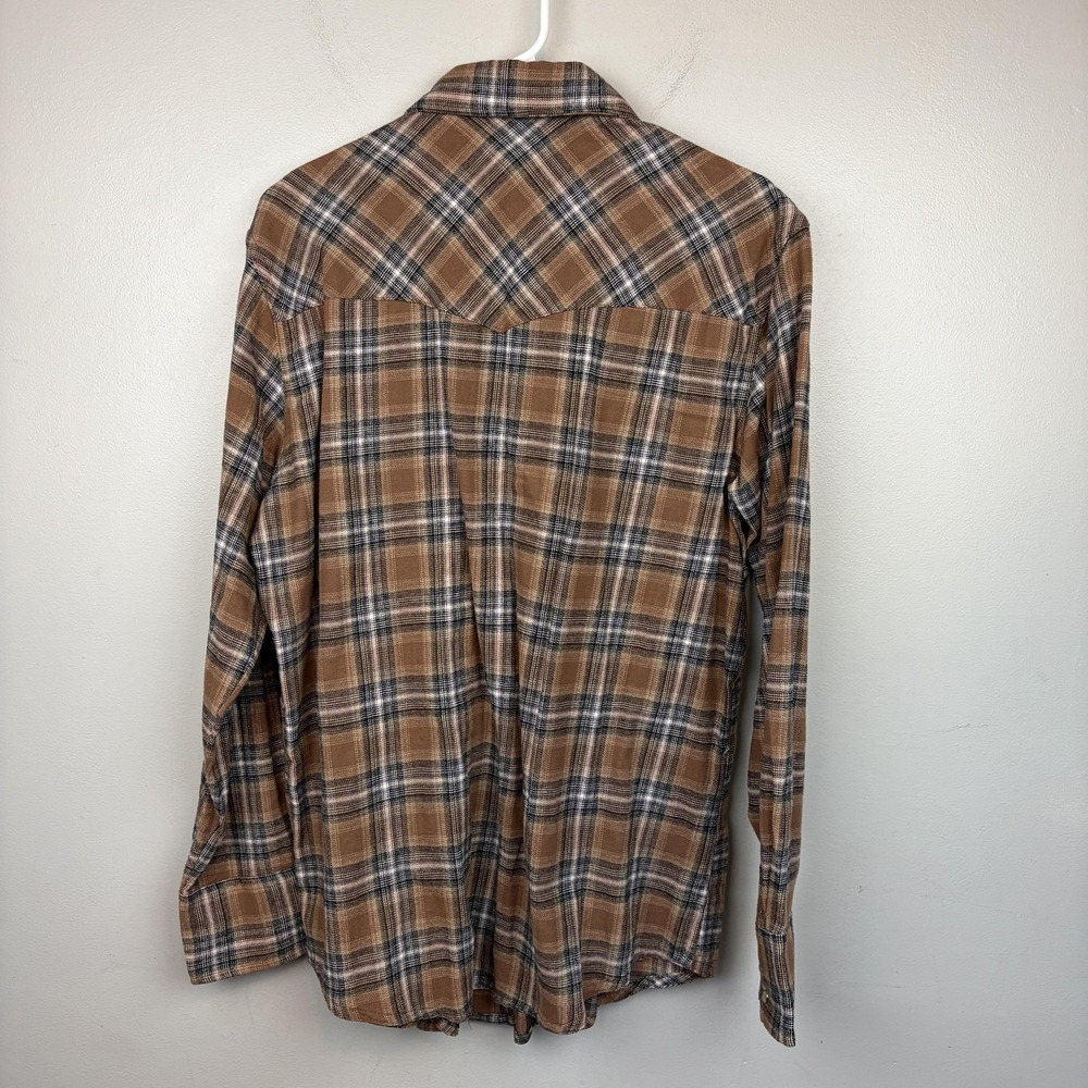Wrangler Shirt Mens Large Brown Plaid Western Pearl Snap Flannel Long Sleeve‎ - Picture 3 of 8